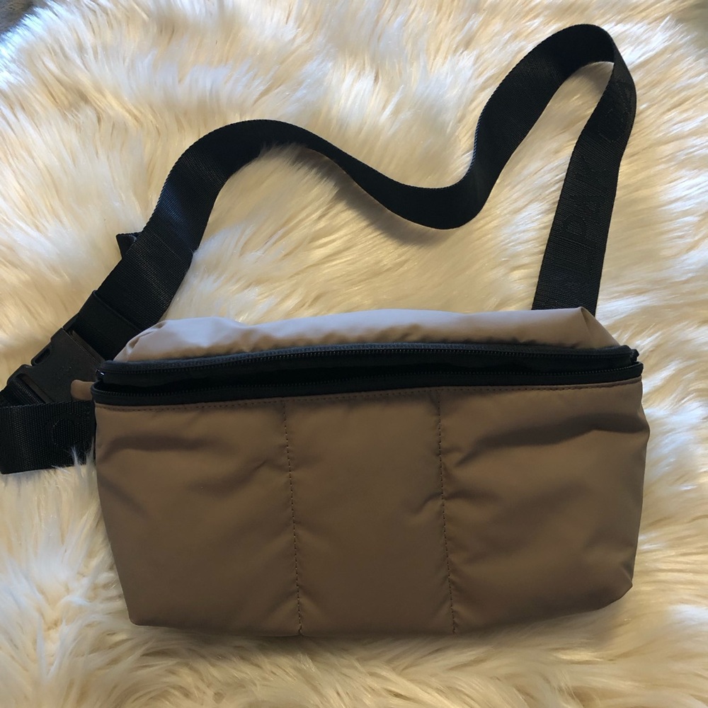 Calpak taupe puffy nylon fanny waist bum pack bag